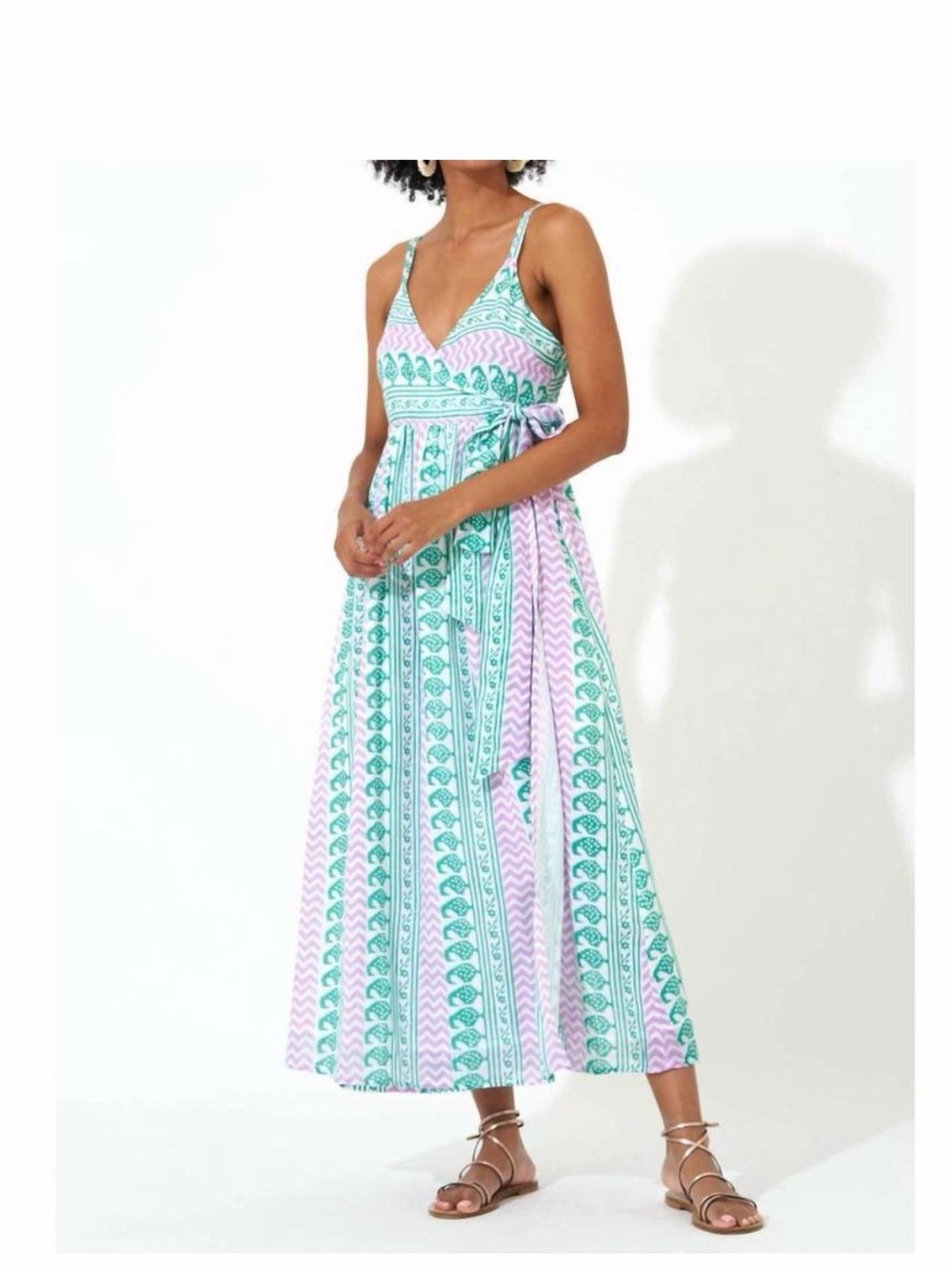 Oliphant Babylon wrap maxi dress size XS geometric print cotton pink mint green